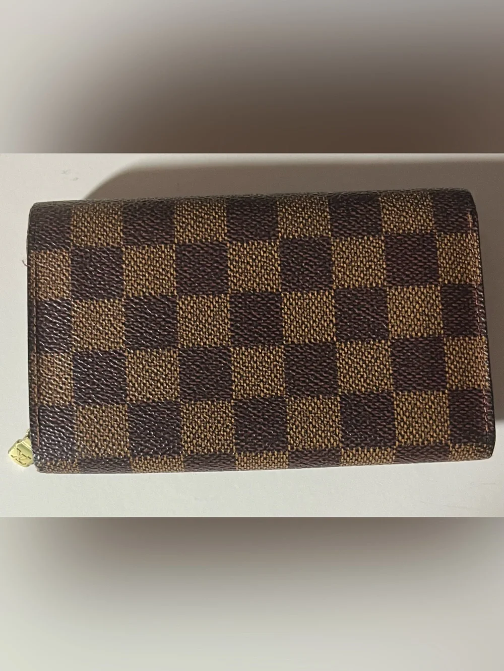 Louis Vuitton Brown Checkered wallet with Gold-Tone Snap and zipper